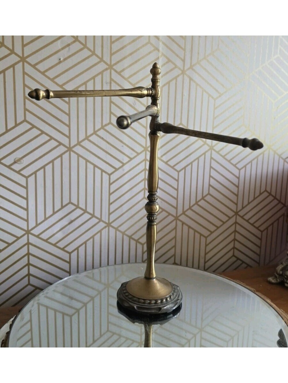Vintage Amerock Carriage House Brass 3 Arm Pedestal Towel Rack 12” Wash Cloth